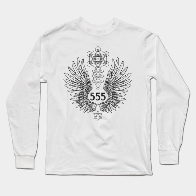 Angel Number 555 Sacred Geometry Long Sleeve T-Shirt by LadyMoldavite